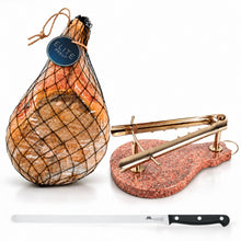 Komplet ELITE – Pršut s kostjo najmanj 11 kg + stojalo z rdečim, zlatim ali zelenim granitom + profesionalni nož