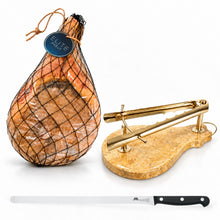 Komplet ELITE – Pršut s kostjo najmanj 11 kg + stojalo z rdečim, zlatim ali zelenim granitom + profesionalni nož